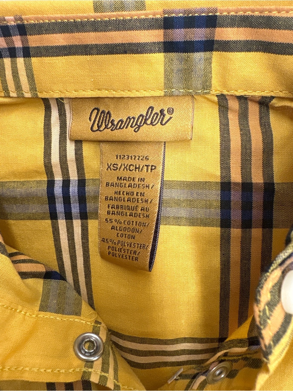 Wrangler Yellow Plaid Ruffle Button-Front Shirt - Picture 2 of 4